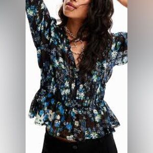 DESIGUAL Floral Sheer Blouse (112)